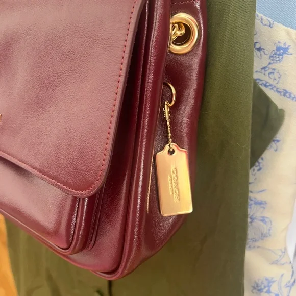 Coach Dark Red Shoulder Bag with Gold Accents - Picture 7 of 13